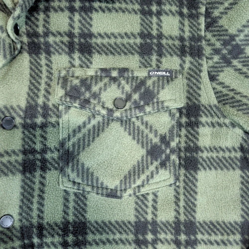 O'Neill Gorpcore Plaid Fleece Shirt Jacket Mens Small Green Snap Front Shacket
